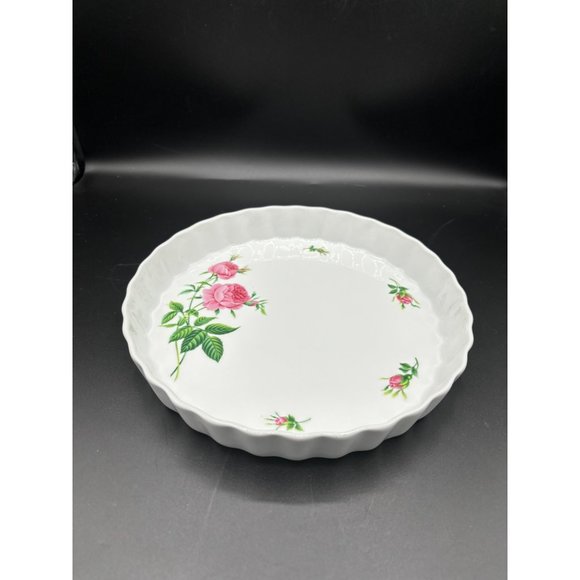 Vintage Christine Holm Ceramic Quiche Tart Plate Pan Roses Floral Pie 9.5" - Picture 8 of 8